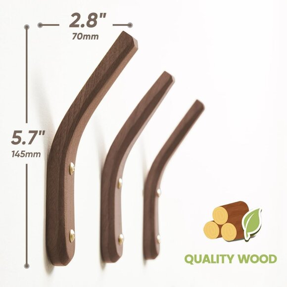Wall Mounted Wood Hooks Real Walnut 4Pack - Picture 3 of 7